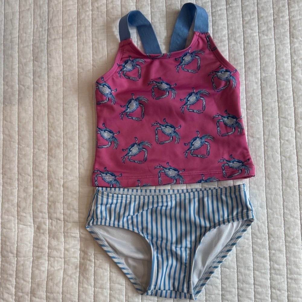 Girls Prodoh 4T Pink and Blue Crab Print Swimsuit
